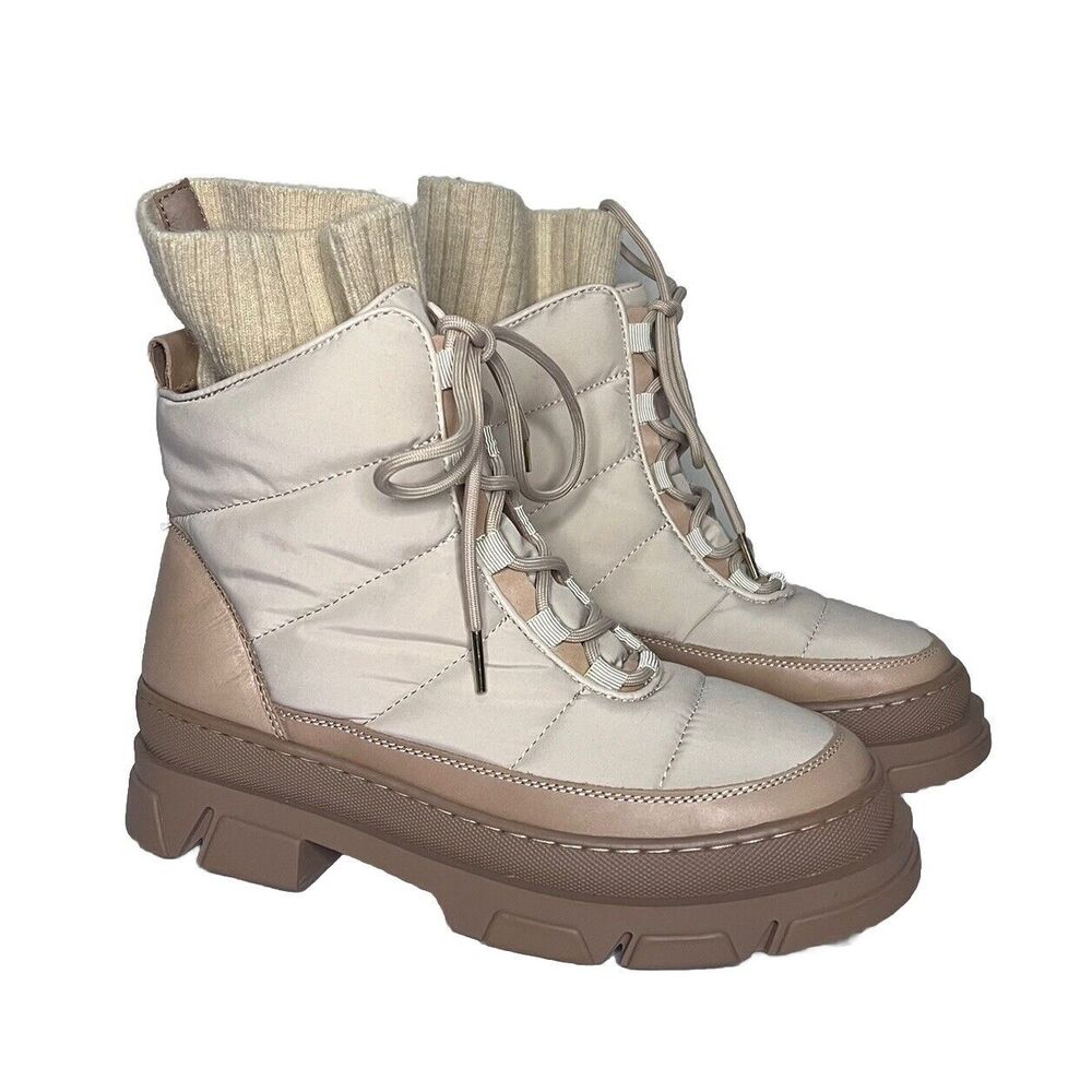 Sam Edelman NWOB Z10725 Tabitha Puffer Chunky Women Cream Pink Boots Size 7.5